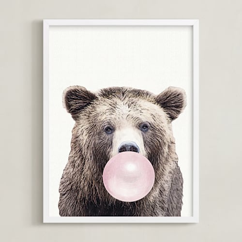 This is a bubblegum pink kids wall art by Maja Cunningham called bubblegum: bear