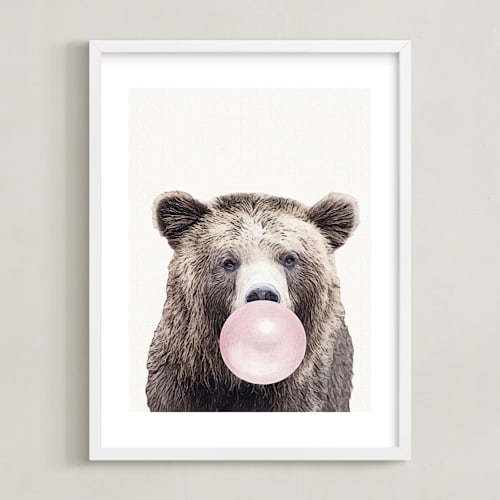 This is a bubblegum pink kids wall art by Maja Cunningham called bubblegum: bear