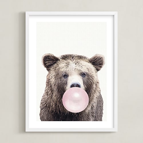 This is a bubblegum pink kids wall art with standard by Maja Cunningham called bubblegum: bear