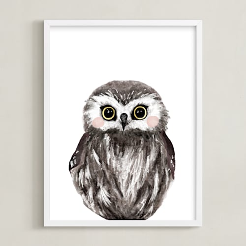 This is a dark wood kids wall art by Cass Loh called baby animal owl