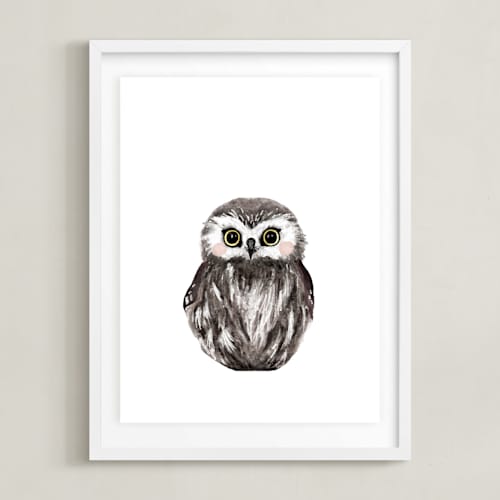 This is a dark wood kids wall art by Cass Loh called baby animal owl