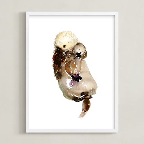 This is a otter brown kids wall art by Jean Choe Art and Design called mommy is my world