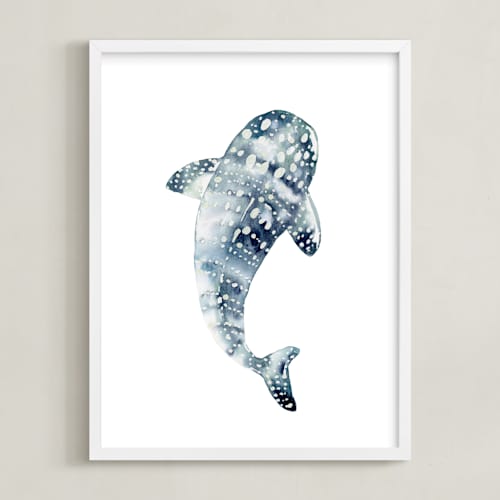 This is a stormy blue kids wall art with standard by Katrina Pete called celestial sharks