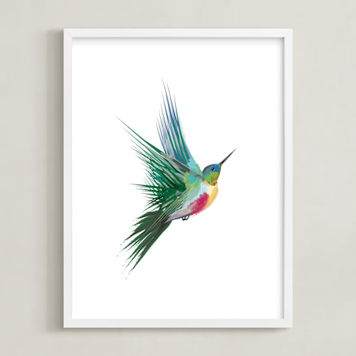 This is a turqoise green kids wall art by Sara Shashani called hummingbird