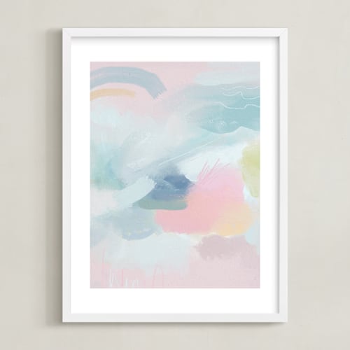 This is a soft pink art by Lindsay Kelly Art called rainbows and sunshine