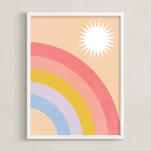 This is a sunrise art by EMANUELA CARRATONI called double rainbow with moon and sun iv