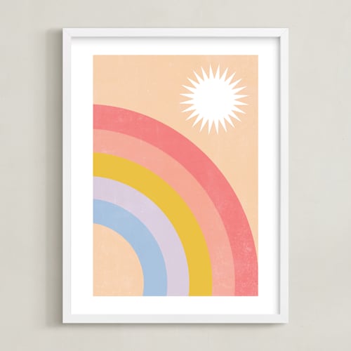 This is a sunrise art by Emanuela Carratoni called double rainbow with moon and sun iv