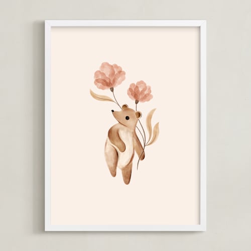 This is a tan art by Vivian Yiwing called bear with flowers