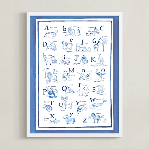This is a ocean blue art with standard by Teju Reval called animal alphabet toile