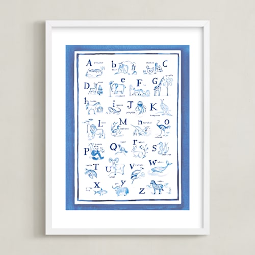 This is a ocean blue art by Teju Reval called animal alphabet toile