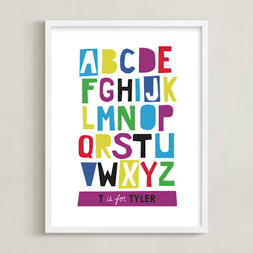 This is a plum nursery wall art by Ampersand Design Studio called paper cut abcs