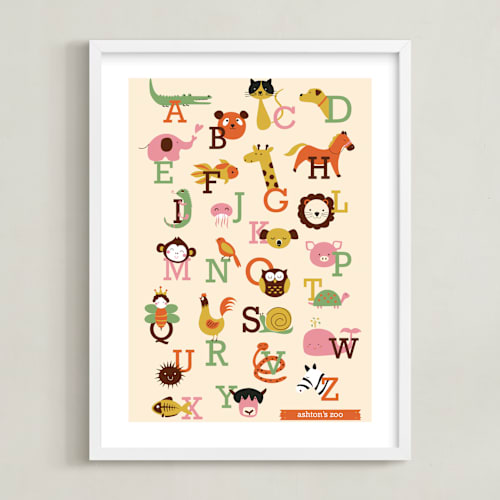 This is a vermillion nursery wall art by Anais Lee called animal a to z
