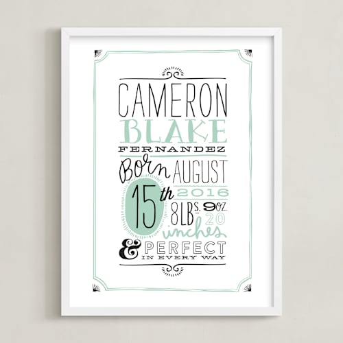 This is a mint nursery wall art with standard by Alethea and Ruth called vintage info