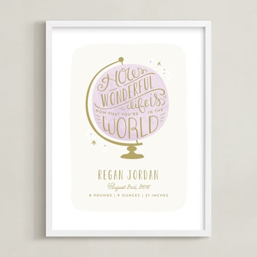 This is a lavender nursery wall art by Laura Hankins called how wonderful