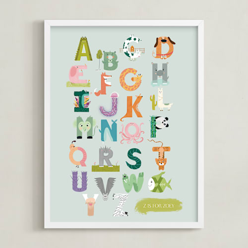 This is a seafoam nursery wall art by Char-Lynn Griffiths called alphabet farm