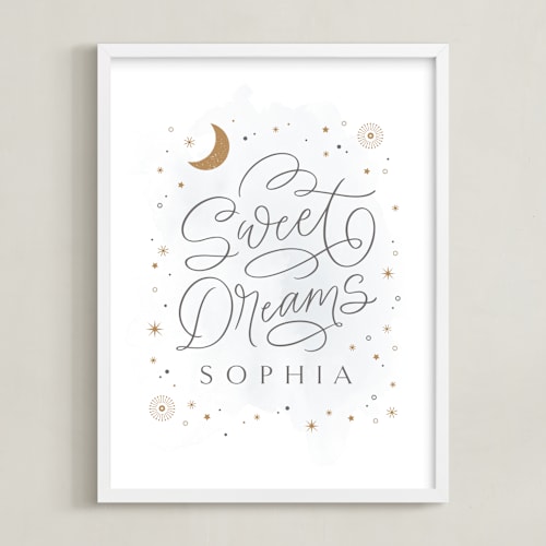 This is a grey nursery wall art by Kristen Smith called sweet dreams little one