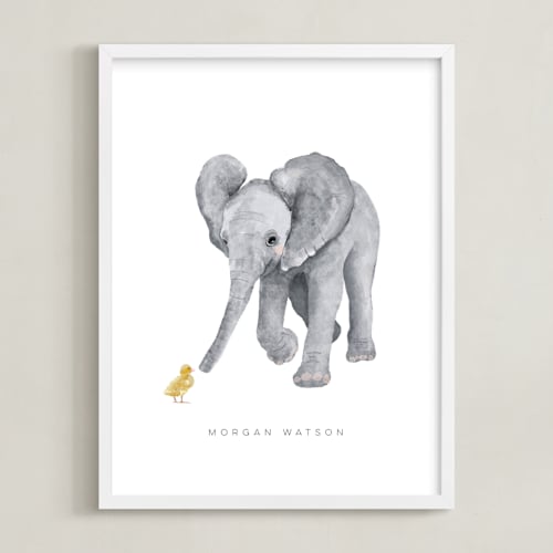 This is a tumbleweed nursery wall art by Cass Loh called baby elephant and duckling