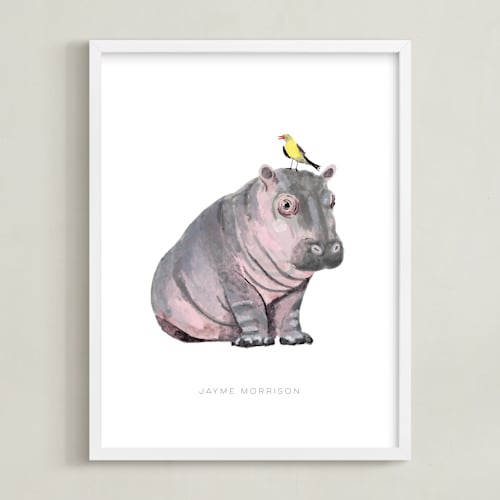 This is a cloud nursery wall art by Cass Loh called baby hippo and bird