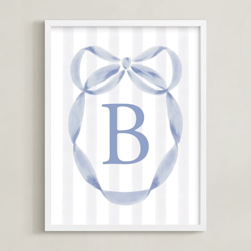 This is a soft blue nursery wall art by Sam Dubeau called precious ribbon frame