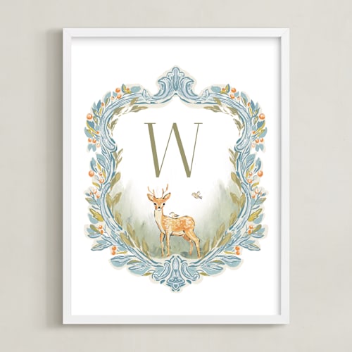 This is a baby blue nursery wall art with standard by Lucrecia Caporale called the little one’s crest
