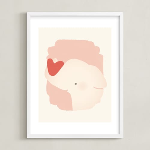 This is a pink nursery wall art by Lori Wemple called valentine zoo elephant