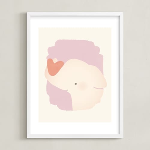 This is a purple nursery wall art by Lori Wemple called valentine zoo elephant