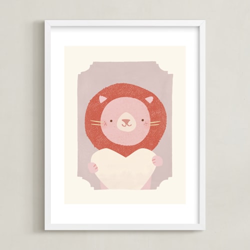This is a purple nursery wall art by Lori Wemple called valentine zoo lion