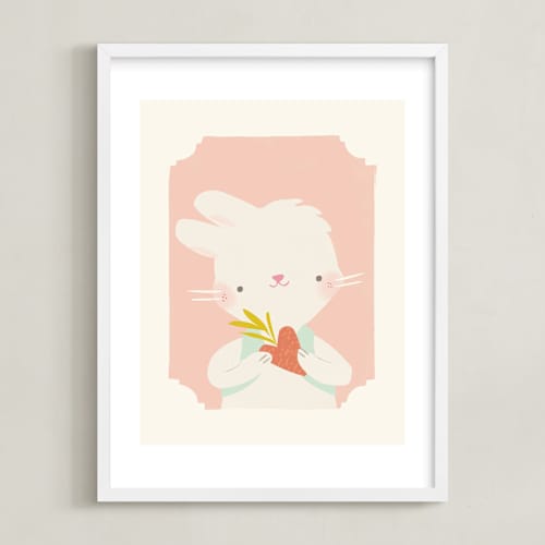 This is a pink nursery wall art by Lori Wemple called valentine zoo bunny
