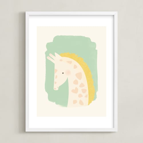 This is a green nursery wall art by Lori Wemple called valentine zoo giraffe