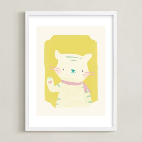 This is a yellow nursery wall art by Lori Wemple called valentine zoo tiger