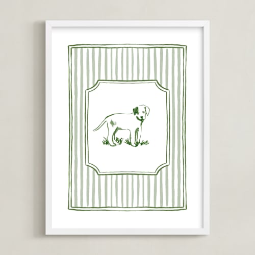This is a forest green nursery wall art with standard by Madelaine Crocker called puppies at play 3