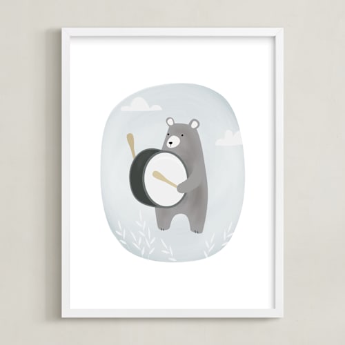 This is a sky nursery wall art with standard by Faith Dorn called drummer bear
