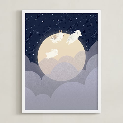 This is a midnight blue nursery wall art by Carol Lin called what we dream at night