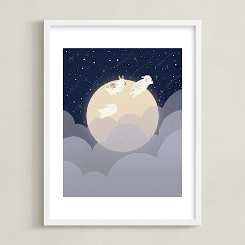 This is a midnight blue nursery wall art by Carol Lin called what we dream at night