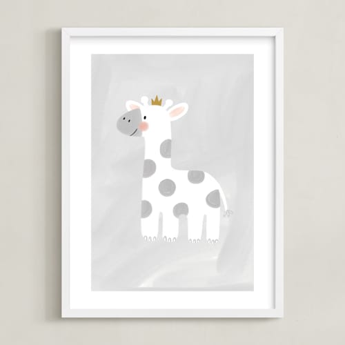 This is a soft grey nursery wall art by Patrice Horvath called dream big elephant and giraffe