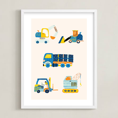 This is a periwinkle nursery wall art by Kartika Paramita called the truck gang