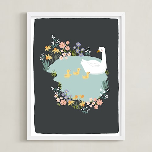 This is a twilight nursery wall art with standard by Karidy Walker called little duck pond