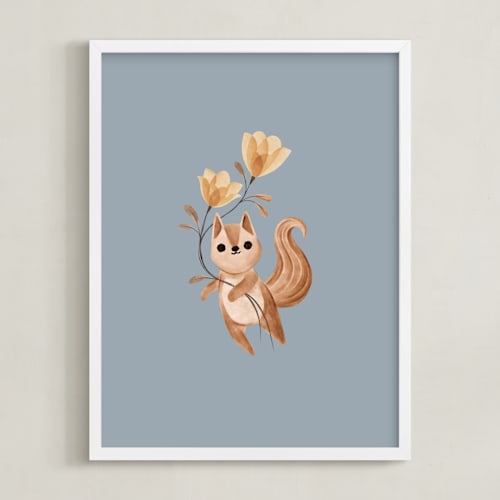 This is a bluebell nursery wall art by Vivian Yiwing called squirrel with flowers