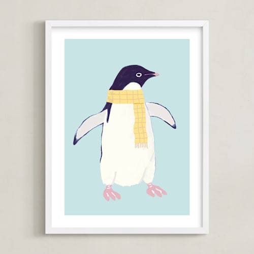 This is a mint nursery wall art by Cass Loh called adélie penguin 