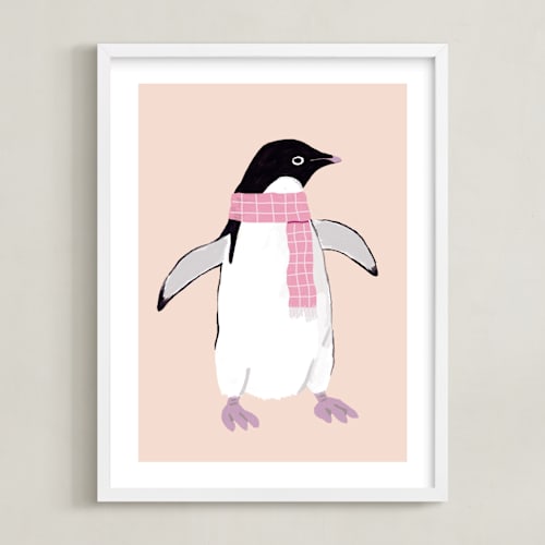 This is a blush nursery wall art by Cass Loh called adélie penguin 