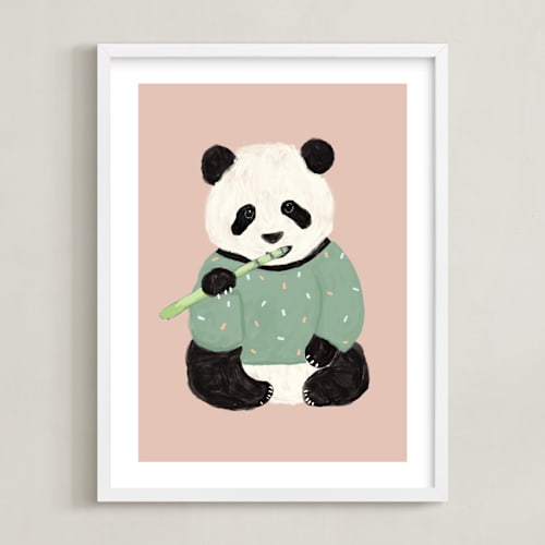 This is a blush nursery wall art by Cass Loh called yum yum bamboo