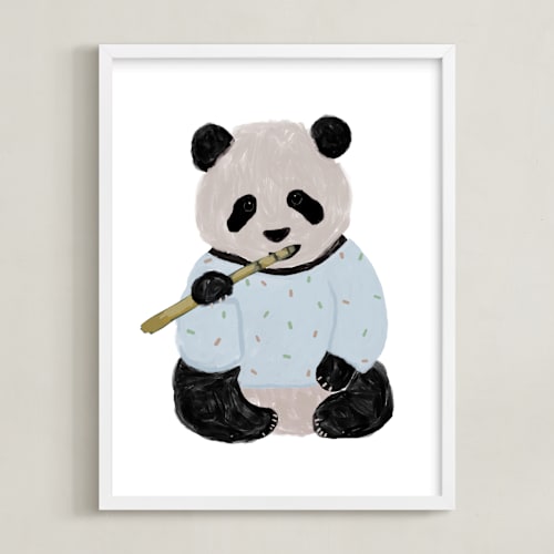 This is a powder blue nursery wall art by Cass Loh called yum yum bamboo