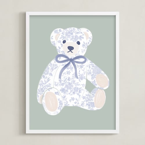 This is a sage nursery wall art with standard by Jenna Holcomb called blue bear