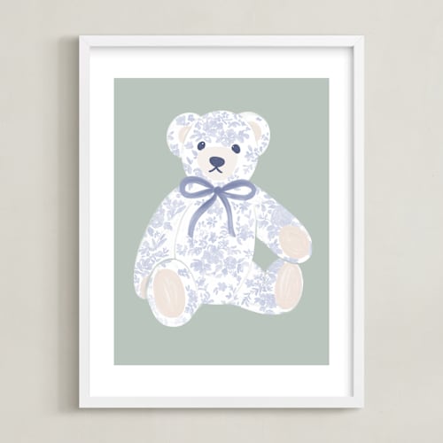 This is a sage nursery wall art by Jenna Holcomb called blue bear