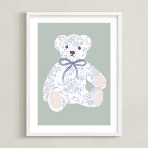 This is a sage nursery wall art with standard by Jenna Holcomb called blue bear