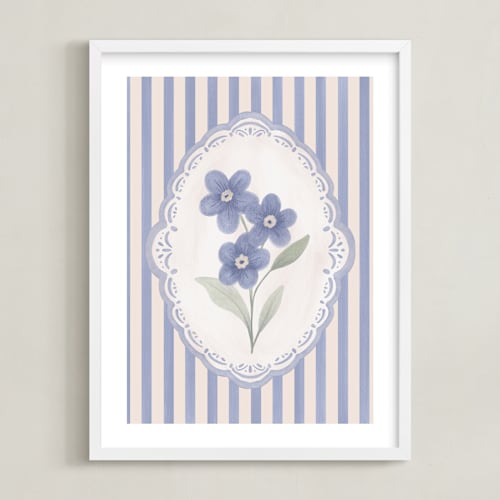 This is a periwinkle nursery wall art with standard by Jenna Holcomb called forget me nots