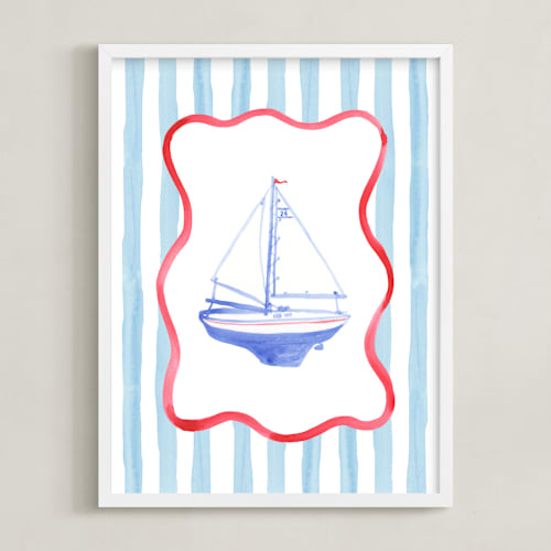 This is a sailor blue nursery wall art by Little Blue Designs called vintage play boat