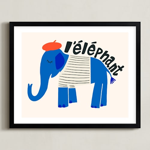This is a blueberry kids wall art by Morgan Kendall called french elephant