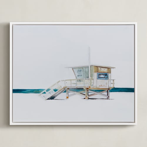 This is a beige art by Viktoria Eperjesi called hermosa beach lifeguard tower