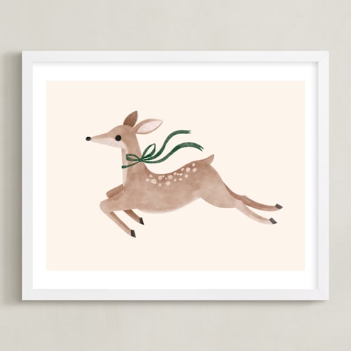 This is a hunter green nursery wall art by Vivian Yiwing called deer with bow